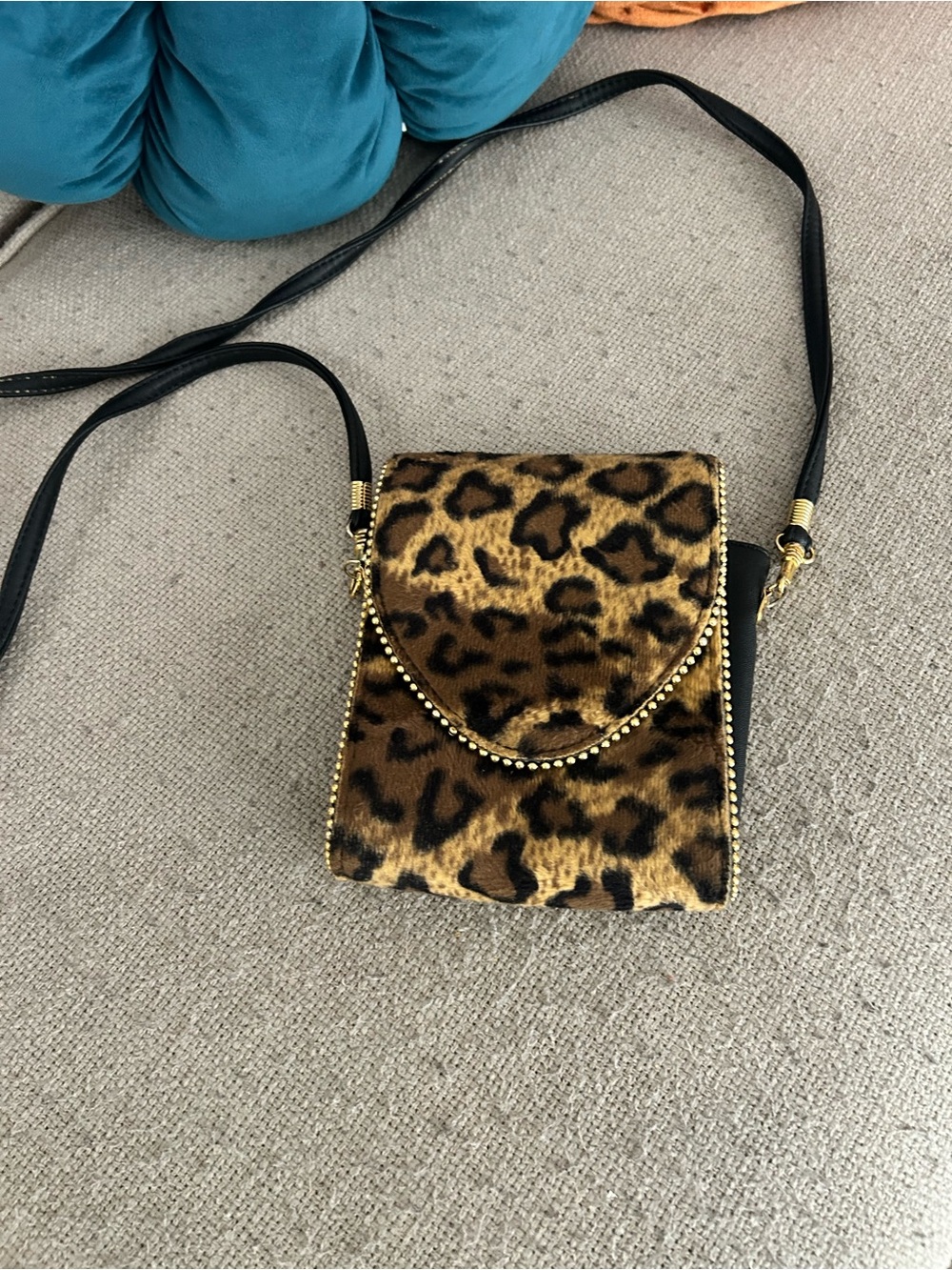Leopard-Print Crossbody with Gold Bead Trim